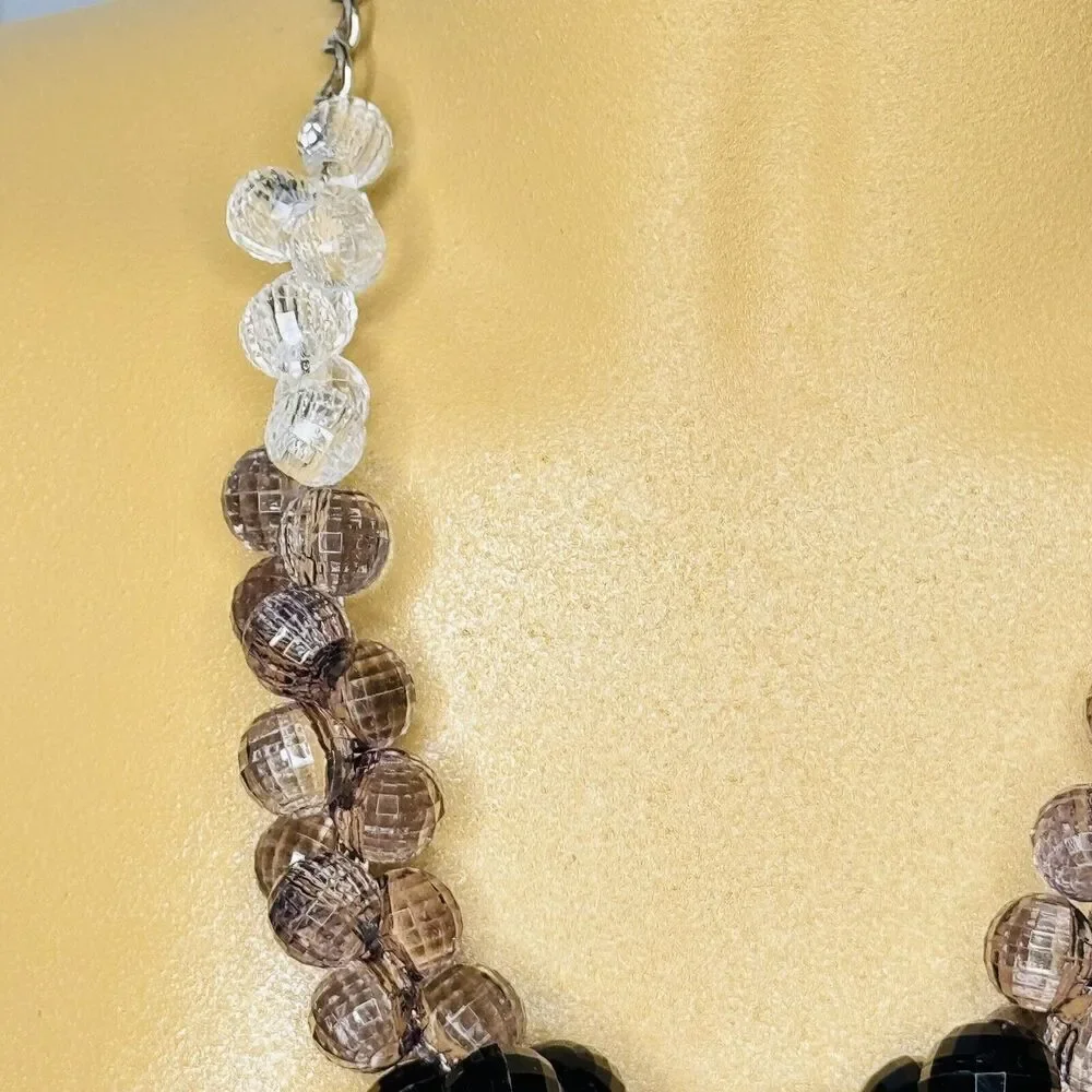 Vintage Faceted Lucite Bead Necklace Smokey Purple Taupe Plastic Graduated 4151